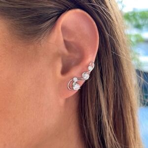 MELODY EAR CLIMBERS WITH SIMULATED DIAMONDS - WHITE SILVER